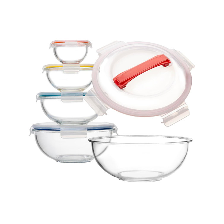 GENICOOK 5 Container Nesting Borosilicate Glass Mixing Bowl Set With